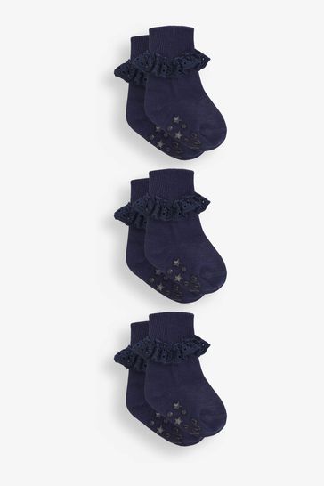JoJo Maman Bébé Navy 3-Pack Frilly Socks