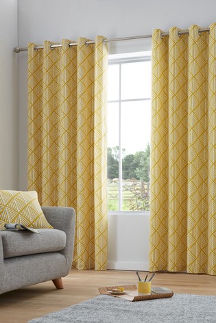 Fusion Yellow Brooklyn Geo Lined Eyelet Curtains