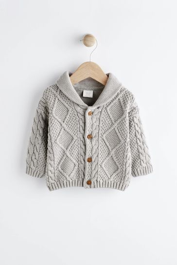Grey Baby Cable Knitted Cardigan (0mths-2yrs)