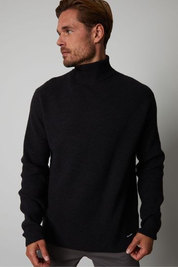 Threadbare Black Ribbed Roll Neck Knitted Jumper