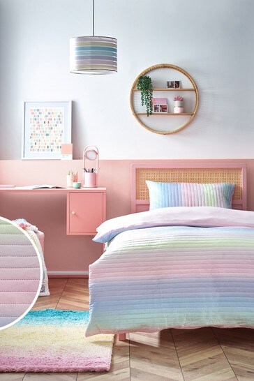 Multi Rainbow Ombre Quilted Duvet Cover and Pillowcase Set