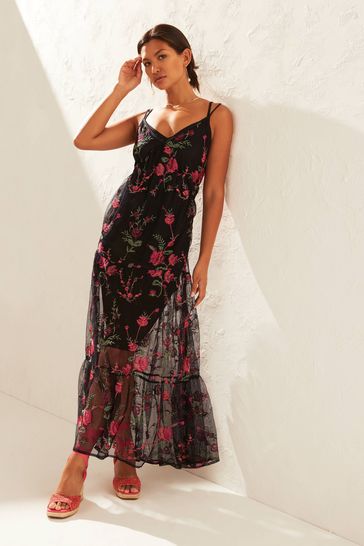 Floral sheer maxi dress outlet