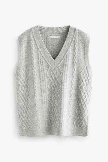 Grey cable knit discount v neck sweater