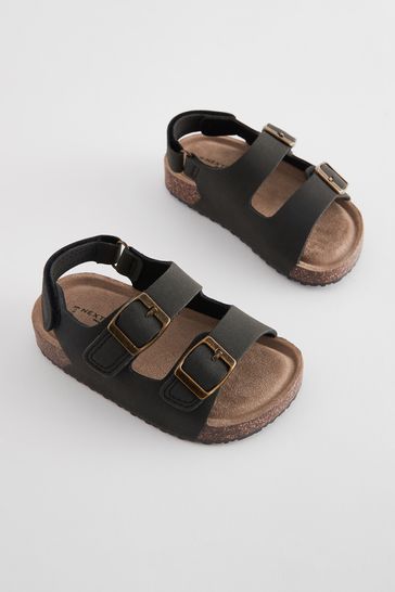 Black Wide Fit (G) Double Buckle Cushioned Footbed Sandals