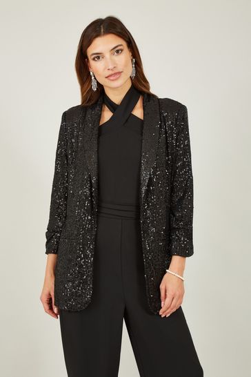 Yumi Black Sequin Blazer With Pockets