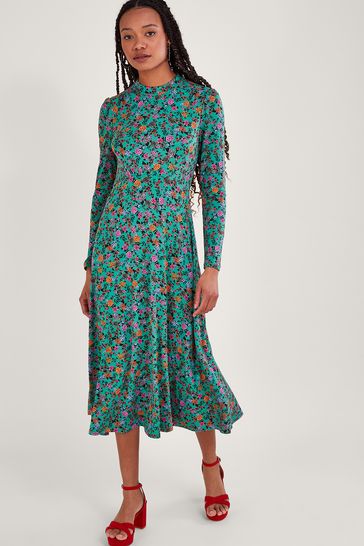 Monsoon Green Zeina Ditsy Print Dress