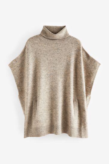 Buy Grey Neppy Roll Neck Poncho Jumper from Next Turkey