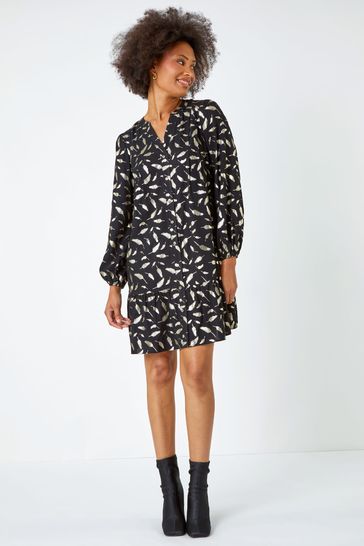 Buy Dusk Black Metallic Foil Feather Shirt Dress from Next Ireland