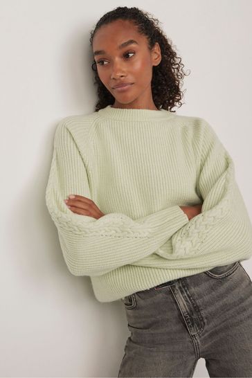 Mint Velvet Green Cable Sleeve Jumper