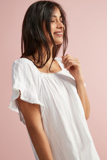 Buy Square Neck Ruffle Cotton Nightdress from the Next UK online shop