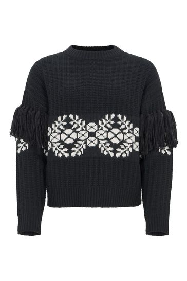 Buy Mint Velvet Black Jaquard Fringe Jumper from Next Luxembourg