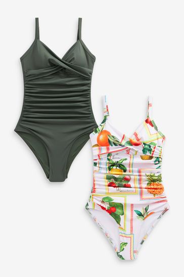 Next TUMMY CONTROL RUFFLE BANDEAU SWIMSUIT - Swimsuit - fruit print/white -  Zalando.de