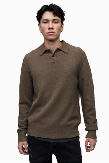 AllSaints Brown Statten Polo Shirt