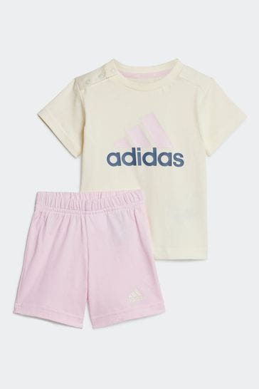 adidas Pink/Yellow Sportswear Essentials Organic Cotton T-Shirt And Shorts Set