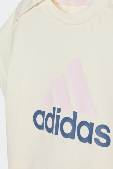adidas Pink Yellow Sportswear Essentials Organic Cotton T Shirt And Shorts Set