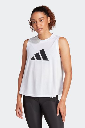 adidas White Train Essentials Big  Logo Training Tank Top