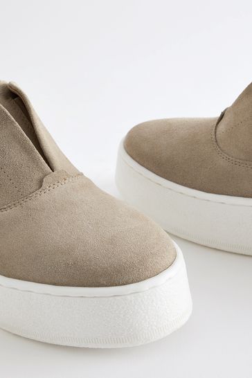 Buy Taupe Slip On Signature Forever Comfort Leather Chunky Wedge Platform Trainers from Next Kuwait
