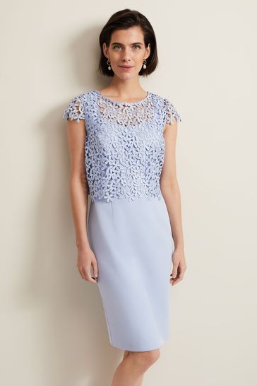 Phase Eight Blue Daisy Lace Double Layer Dress