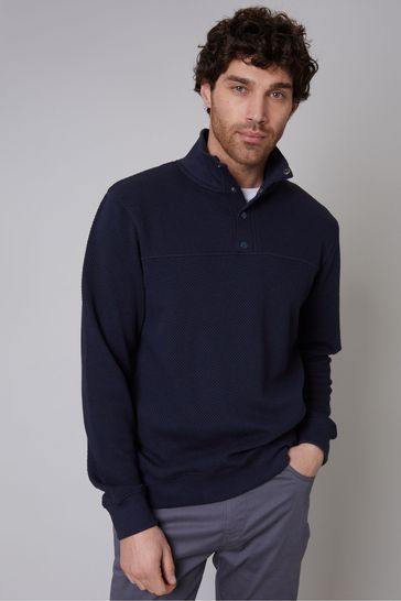 Threadbare Blue Funnel Neck Waffle Textured Sweatshirt