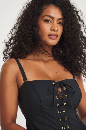 Simply Be Black Contour Bandeau Tummy Control Swimdress