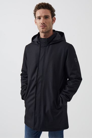 French Connection Black Hooded Trench Coat
