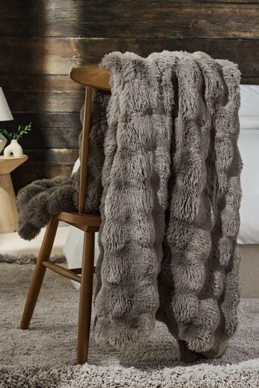 Buy Charcoal Grey Aspen Faux Fur Throw from Next Bahrain