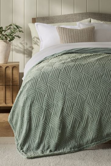 Buy Sage Green Basset Embossed Faux Fur Throw from Next Kuwait
