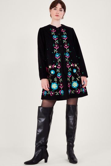 Monsoon Black Cord Embroidered Kim Short Dress