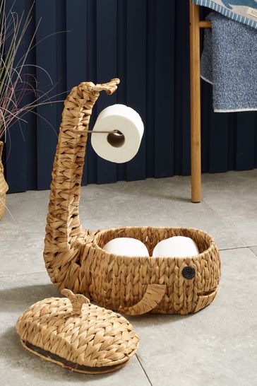 Natural Wicker Whale Toilet Roll Holder Stand and Store