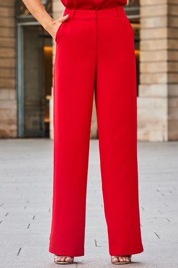 Red high waisted trousers wide leg 2025