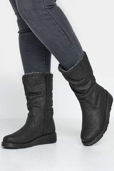 Yours Curve Black Extra Wide Fit Faux Fur Lined Boots