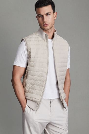 Reiss Stone Pluto Hybrid Quilt and Knit Zip-Through Gilet