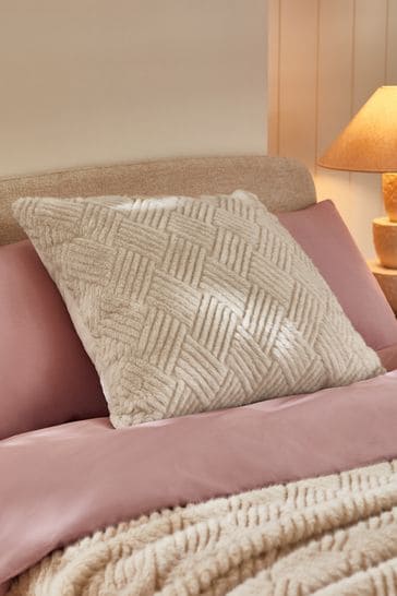 Natural 59 x 59cm Basset Embossed Faux Fur Cushion