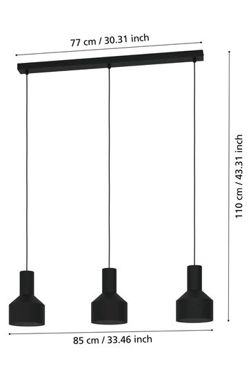 Eglo Black Casibare Steel 3 Light Pendant Ceiling Light