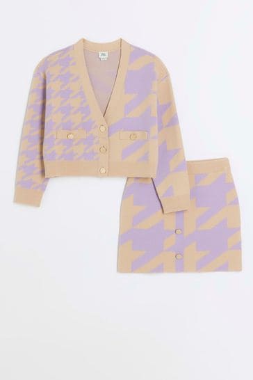 Buy River Island Purple Girls Houndstooth Cardigan Set from Next