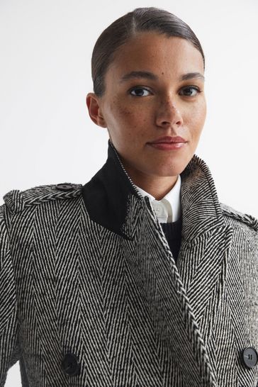 Reiss Grey Jesse Wool Blend Herringbone Coat