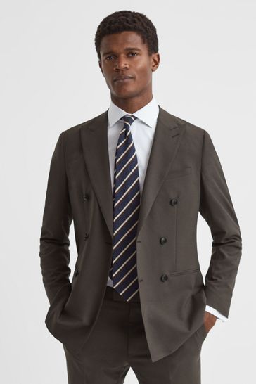 Reiss Chocolate Roll Slim Fit Wool Blend Double Breasted Blazer