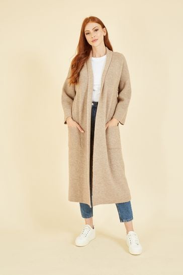 Yumi Cream Knitted Maxi Cardigan with Pockets