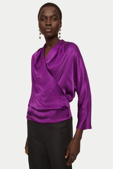 Jigsaw Purple Hammered Satin Wrap Front Top