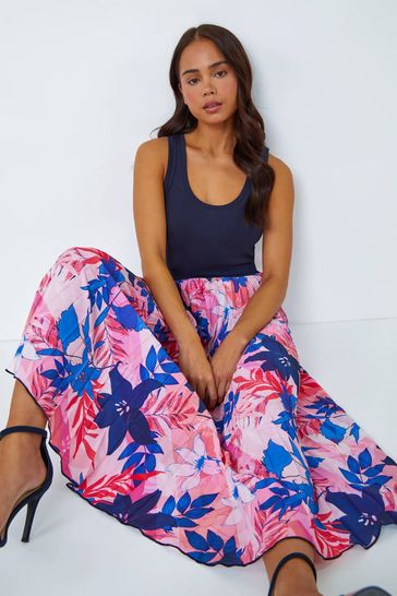 Buy Roman Pink Petite Pleated Floral Midi Skirt from Next Ireland