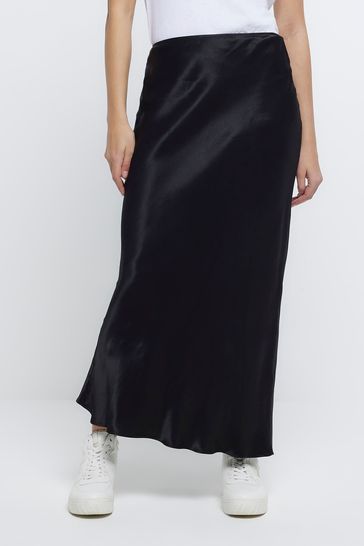 Black satin skirt river island clearance