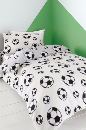 Catherine Lansfield Grey Football Cosy Fleece Reversible Duvet Cover Set