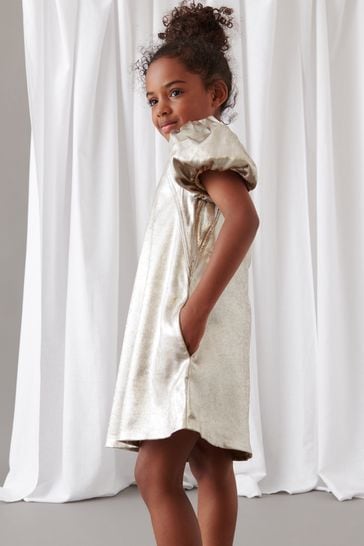 Mint Velvet Gold Metallic Shift Dress
