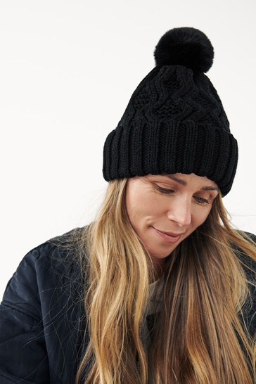 Black Cable Pom Hat