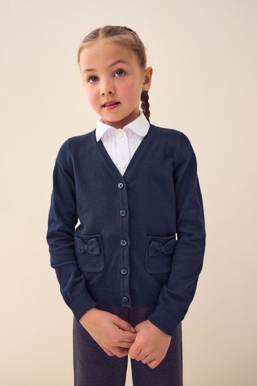 Buy Navy Blue Cotton Rich Bow Pocket School Cardigan 3 16yrs from Next Luxembourg