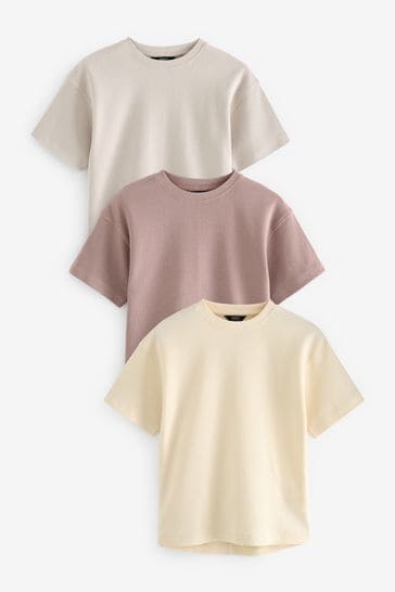 Ecru/Stone/Mauve Short Sleeve Textured T-Shirts 3 Pack (3-16yrs)