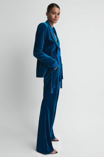 Blue velvet trouser suit ladies sale