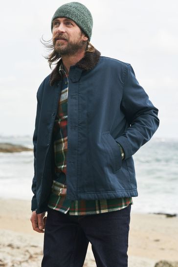 Buy Seasalt Cornwall Blue Mens Havener Fleece Lined Deck Jacket