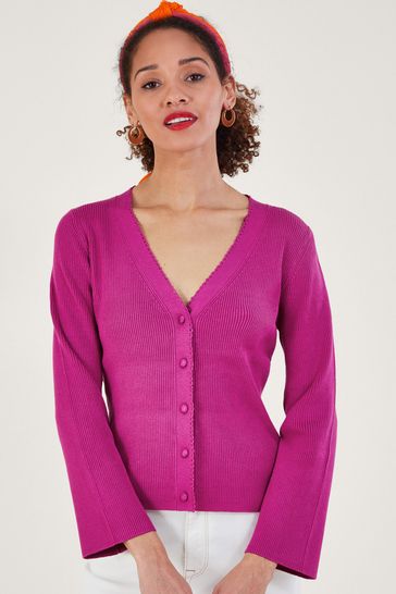 Monsoon Pink Crochet Button Cardigan with LENZING ECOVERO