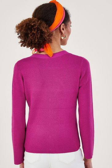 Monsoon Pink Crochet Button Cardigan with LENZING ECOVERO